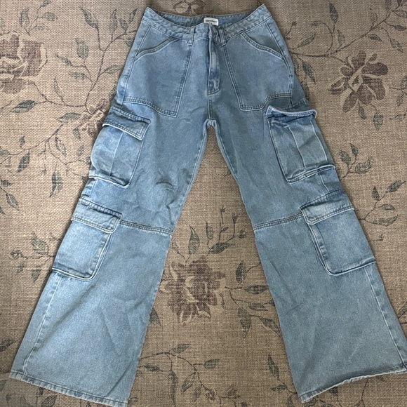 superdown Light Blue Flare Cargo Jeans - Picture 1 of 3